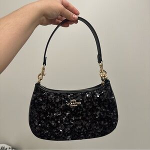Coach Black Sequin Shoulder Bag with Gold Hardware